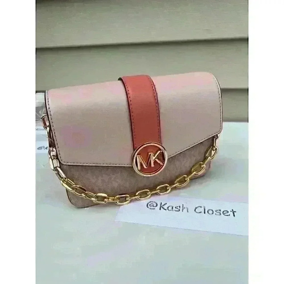 Michael Kors Carmen Crossbody Small Monogram Flap Purse Sherbert - Picture 1 of 9